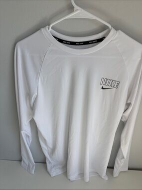 Nike White Long Sleeve Swim Shirt with Black Logo